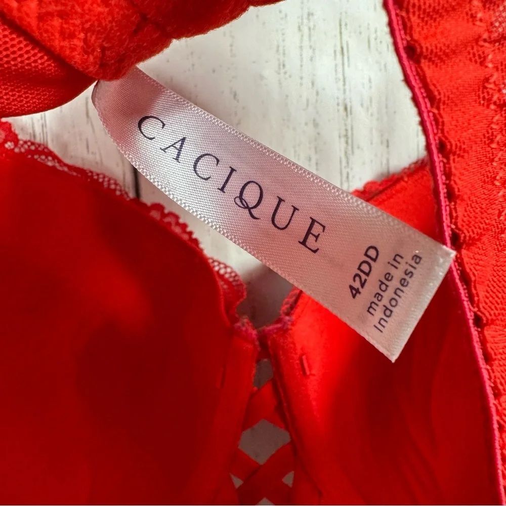 Cacique Red Lace Boost Balconette Bra 42DD Sexy Plus Size Lingerie Push Up - Picture 13 of 15